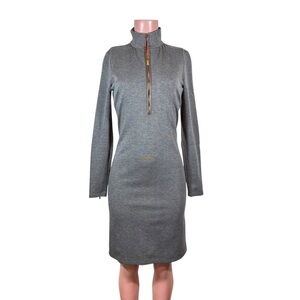 Lauren Ralph Lauren Gray Lamb Leather Elbows 1/2 Zip Dress Sz 2 Equestrian